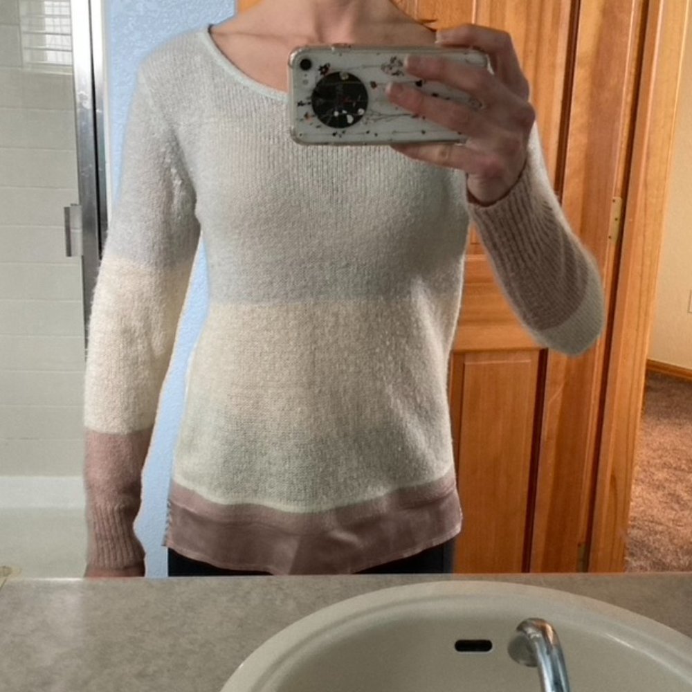Hinge Striped Cashmere Sweater with Silk Bottom Hem